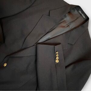 Wimbledon Dillards Mens Black Wool Blend Blazer Gold Button Sport Coat Size 44R